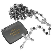 First Holy Communion Hematite Rosary Beads and Purse Gift Set