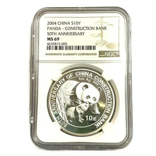 2004 China S10Y Panda Construction Bank 50th Anniversary Silver 1oz NGC 69