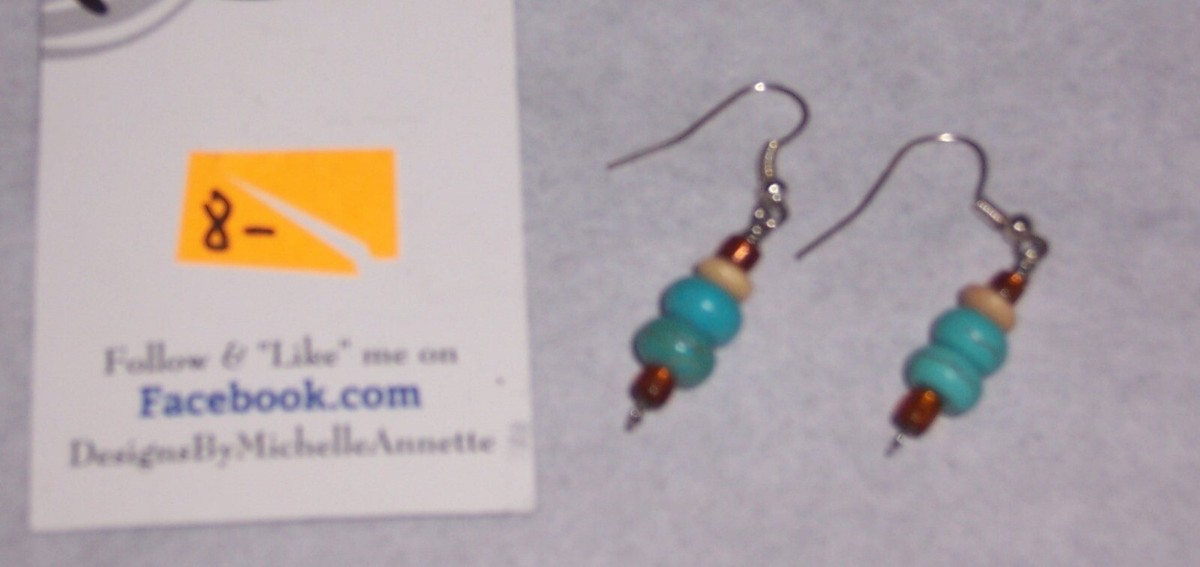 Pair Pierced Wire Dangle Earrings w/ beads charms Silver