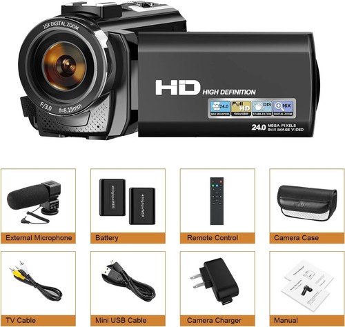 Video Camera Camcorder for Youtube Digital Vlogging Camera Fhd 1080P 30Fps 24Mp - Picture 6 of 7