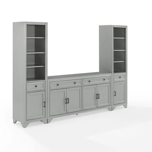 CROSLEY FURNITURE Entertainment Center Gray W/ Bookshelves Fits TV's Up To 65"