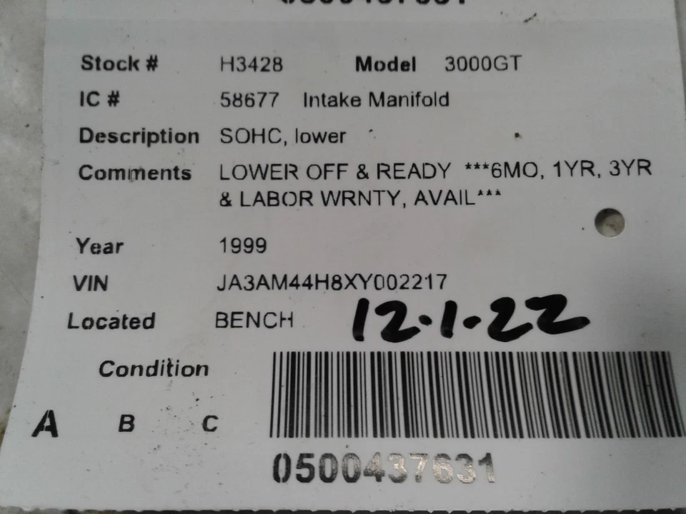 Used Lower Engine Intake Manifold fits: 1999 Mitsubishi 3000gt SOHC lower Lower Foto 4 de 4