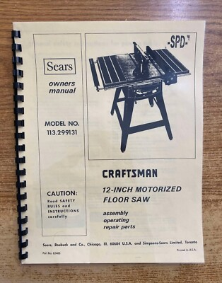 #ad #ad Table Saw Instructions Manual Fits 1973 Craftsman 12 inch No. 113.299131 $15.97