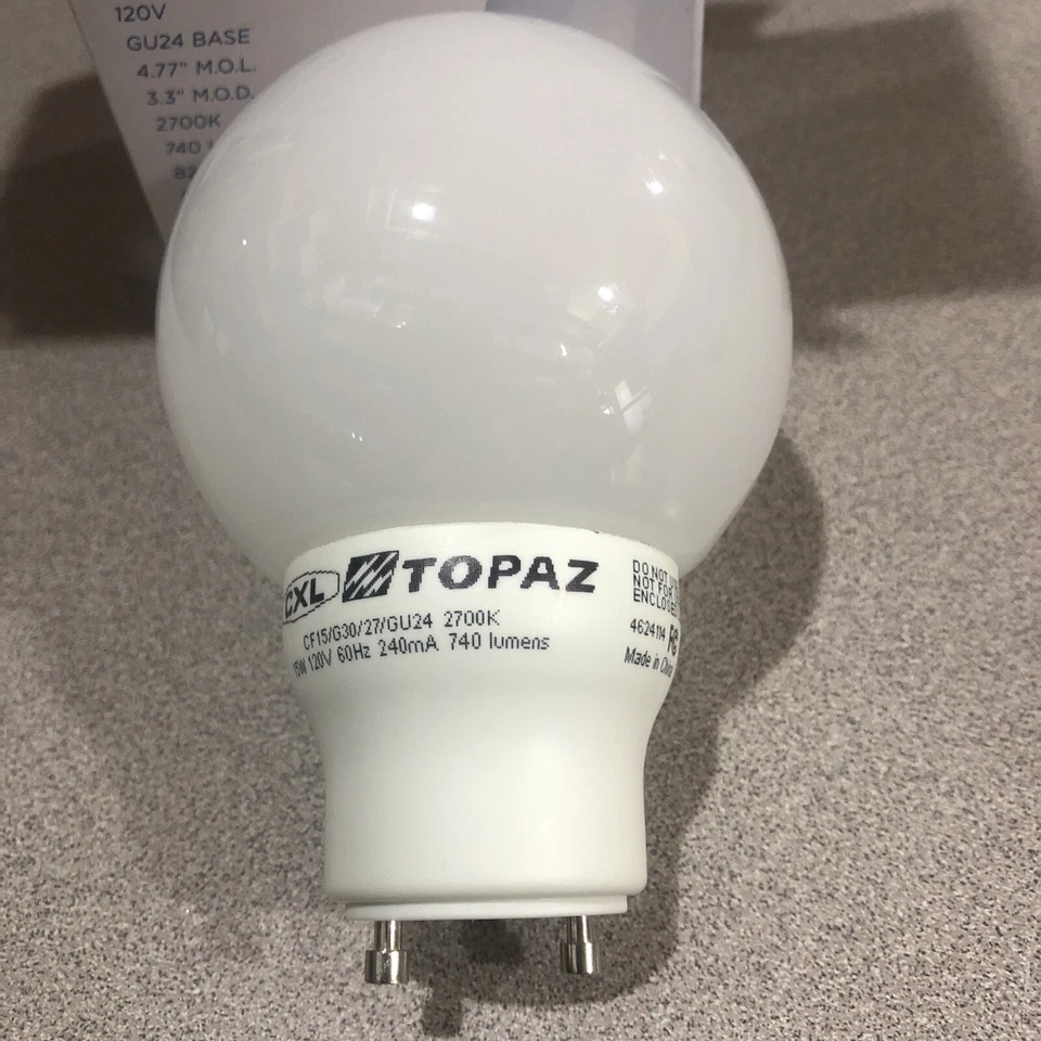 TOPAZ CF15/G30/27/GU24 GLOBE Bulb GU24 BASE! Compact Fluorescent 740 Lumens - Image 2 of 2