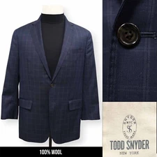 TODD SNYDER mens navy blue windowpane sport coat jacket blazer SLIM FIT 42 R