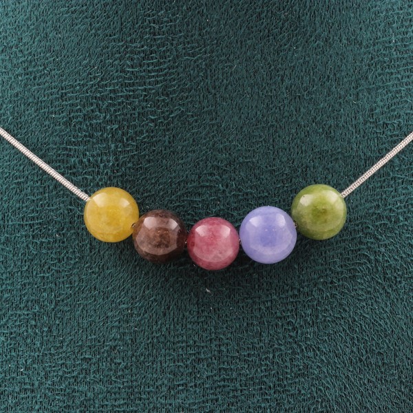 Halskette 5 Perlen Multicolor Turmalin 8 Mm Edelstahl Halskette Frauen, Ho-image