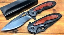 8.5" Spring Open Assisted Pocket Knife Wood Knives Bk Sharp Hunting Sharp EDC