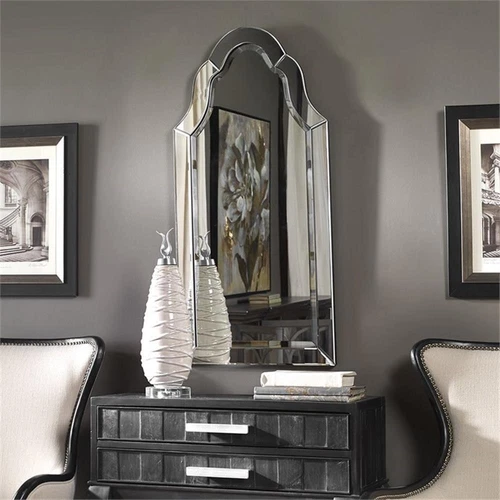 Uttermost Hovan Contemporary Wood Frameless Arched Beveled Mirror in Gray - Picture 5 of 6