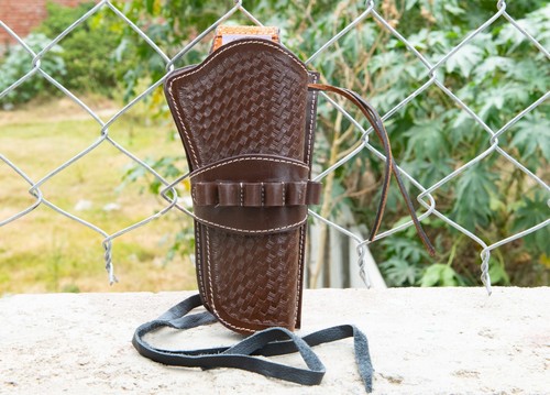 22/45/38/357 CAL TOOLED AMMO HOLSTER GUN DROP LOOP LEATHER WESTERN FAST DRAW RIG - Picture 14 of 42
