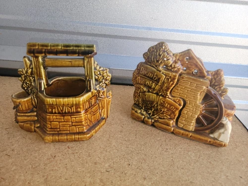 Vintage McCoy Pottery Wishing Well Old Mill Ceramic Planters