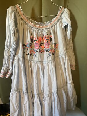 Free People Blue Multi Embroidered Tiered Off Shoulder Sunbeam Mini Dress  Size M | eBay