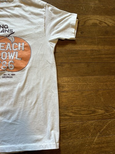 Vintage 80s 1986 Peach Bowl Virginia Tech Tee Collegiate Basketball Thin - Picture 3 of 4