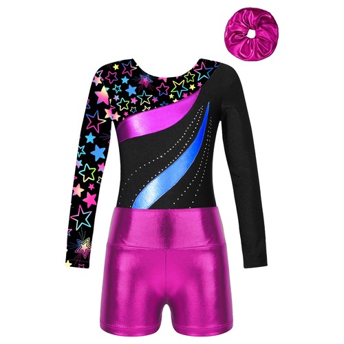 Girls Dancewear Printed Outfits Gymnastics Dance Set Performance Leotard 3pcs - Picture 21 of 58