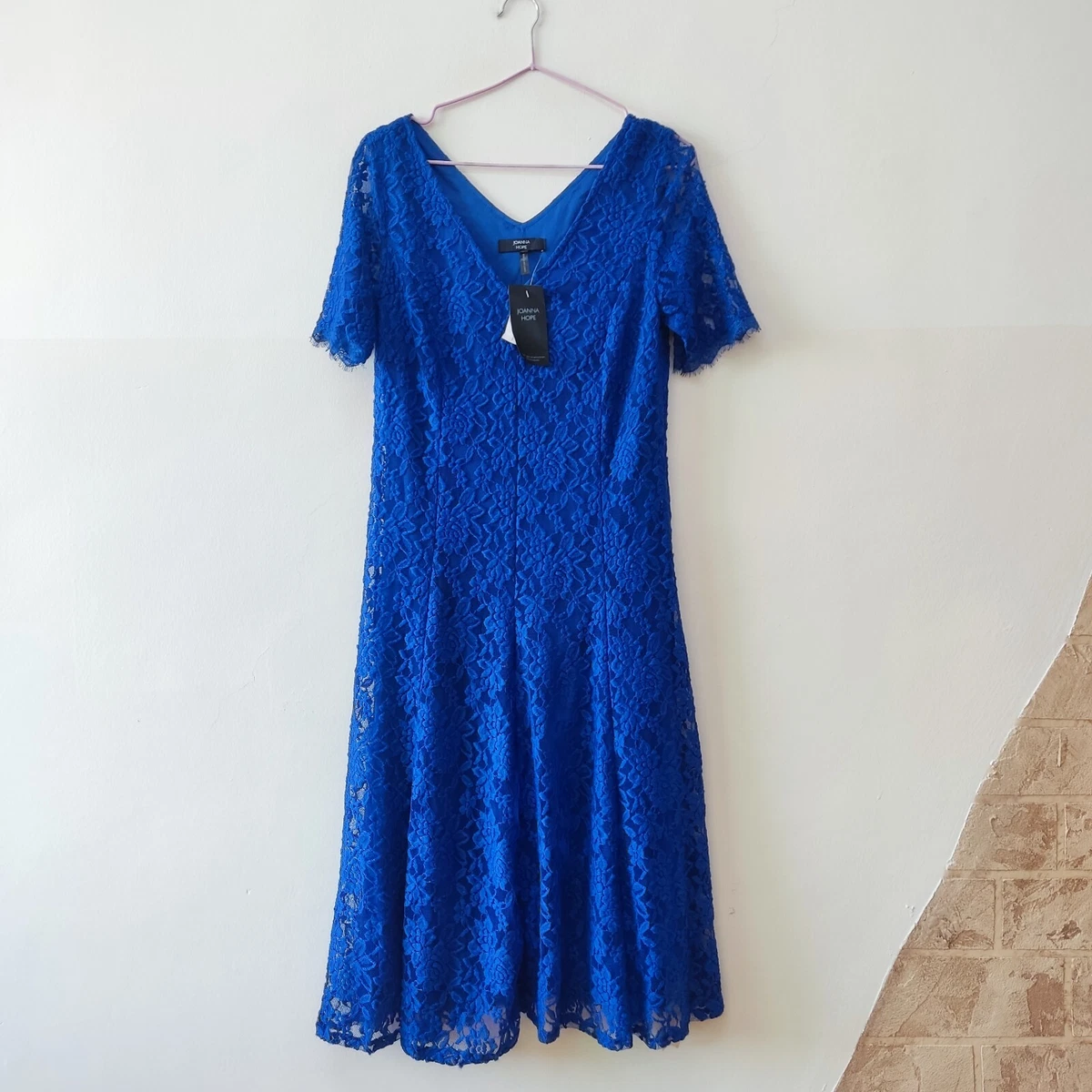 Joanna Hope Blue Lace Dress UK 12 US 8 New Midi Dress Wedding lined V Neck