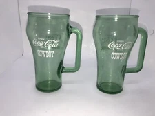 Coca-Cola Whataburger Cowboy Green Glass Handle Set Of 2 Mugs/Glasses C1F