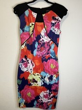 Sangria Women's Dress Floral Sleeveless Black Knee Length Zip Size 4 Bodycon Art