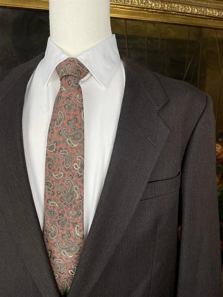 VTG Givenchy 48L USA MADE Dark Brown Herringbone 100% Wool 2Btn Blazer Jacket - Image 2 of 4