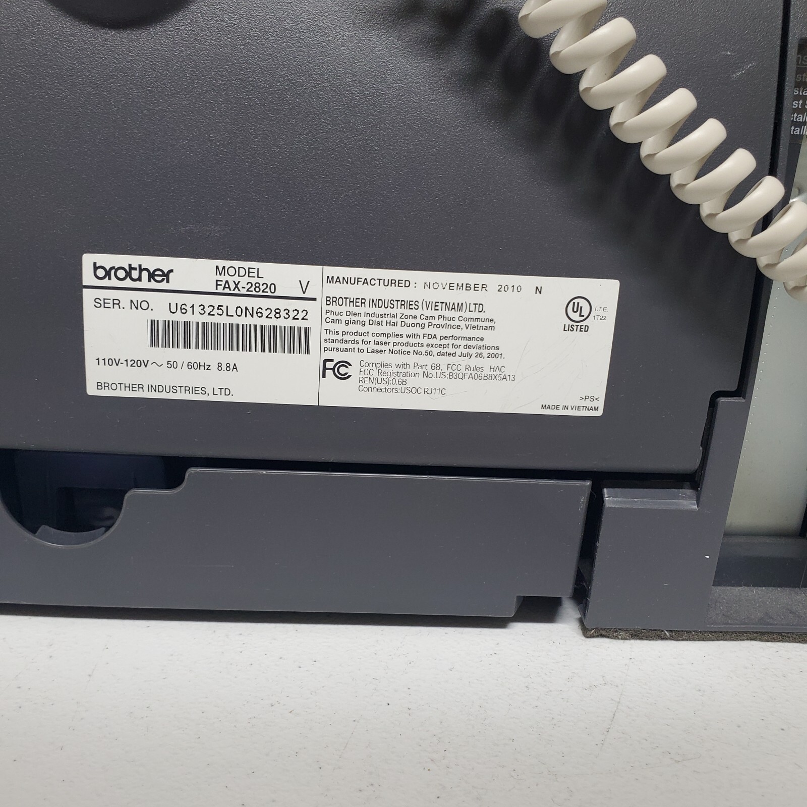 Brother IntelliFax 2820 Mono Laser Printer W/Toner LOW USE 1k Pages READ INFO