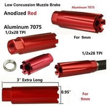 Hard Al 7075 T6 Low Concussion Muzzle Brake Compensator 1/2x28 TPI Red For 9MM