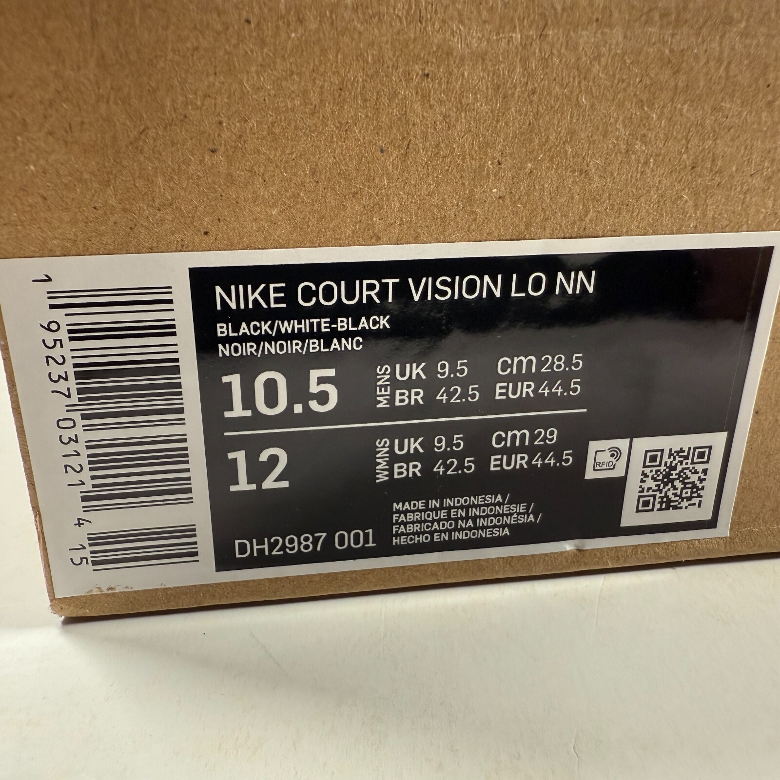 SAOLA Scarpe Nike Court Vision Lo NN Uomo Taglia 10.5 Nero Bianco DH2987 001 SENZA COPERCHIO