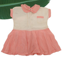 Vintage 40s 50s Baby Dress About Sz 12m Pink Cream Peter Pan Collar Circle Skirt