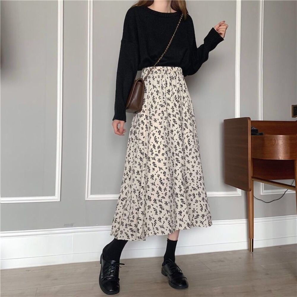 A-Line Long Skirt Elastic High Waisted Midi Skirt Fashion A-Line Long Skirt Elastic High Waisted Midi Skirt Fashion