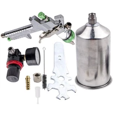 Silver High Volume Low Pressure Gravity Feed Air Spray Gun Kit Paint Sprayer