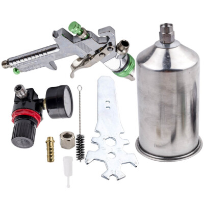 #ad Silver High Volume Low Pressure Gravity Feed Air Spray Gun Kit Paint Sprayer $33.85