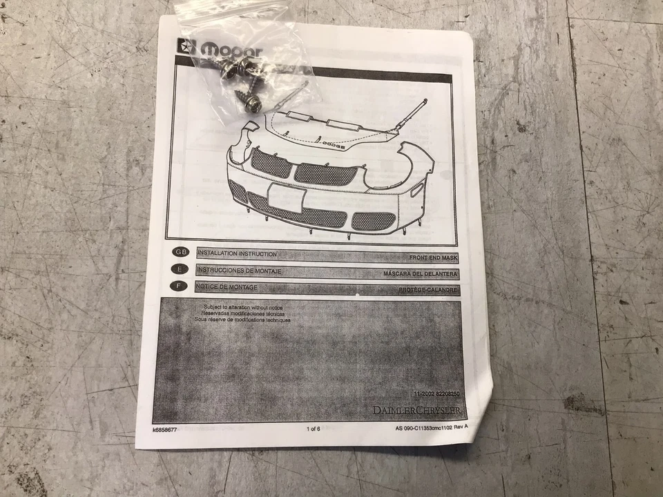 Dodge Neon 2003-2005 OEM máscara frontal cubierta protectora Mopar 2208250 Foto 4 de 4