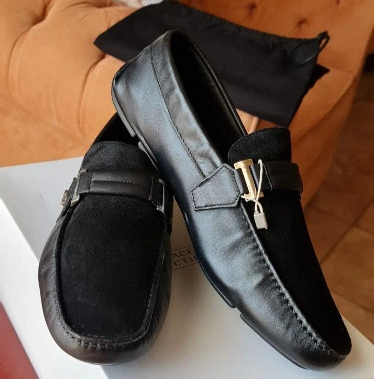 MOCASINES ZAPATOS VERSACE GAMUZA CUERO NUEVOS ORIGINALES NEGROS TALLA 43