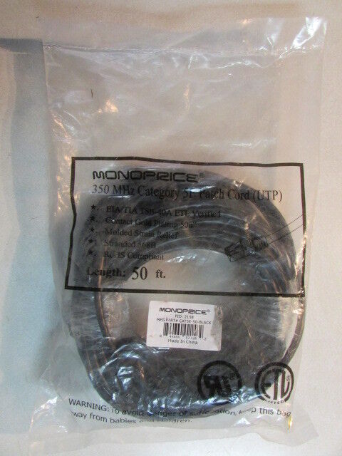 MONOPRICE 350 MHz CAT5 PATCH CORD CABLE WIRE UTP STRANDED 568B TSB-40A 50 FT NEW