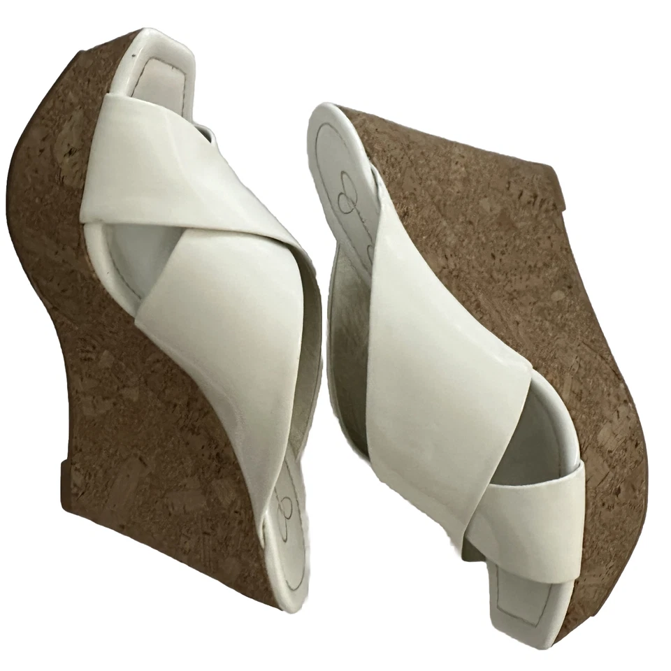 Jessica Simpson Mujer Blanco Charol Puntera Abierta Sin Cordones Cuña Corcho Tacones Talla 7.5 Foto 4 de 4