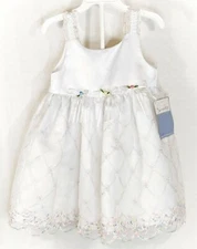 Brooke Lindsay 24 Mo Sleeveless Dress White Satin Lace Pastel Embroidery Rosette