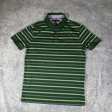 Tommy Hilfiger Slim Fit SS Polo Men's Large Green w/ Cream  Blue Stripes EUC
