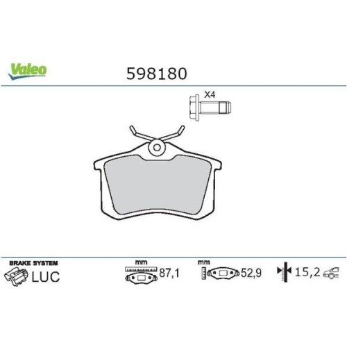 Plaquette de frein disque Valeo 598180 de qualité d'origine
