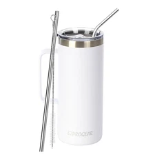 32 Oz Stainless Steel Beer Mug with Handle, Lid & Straws