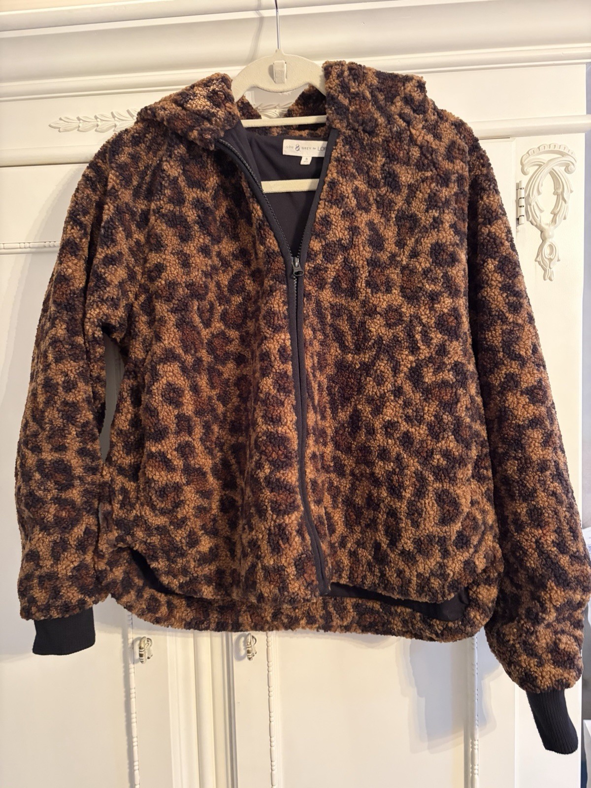 Loft Leopard Print Bomber Jacket Women’s Hooded Full Zip Fleece Small