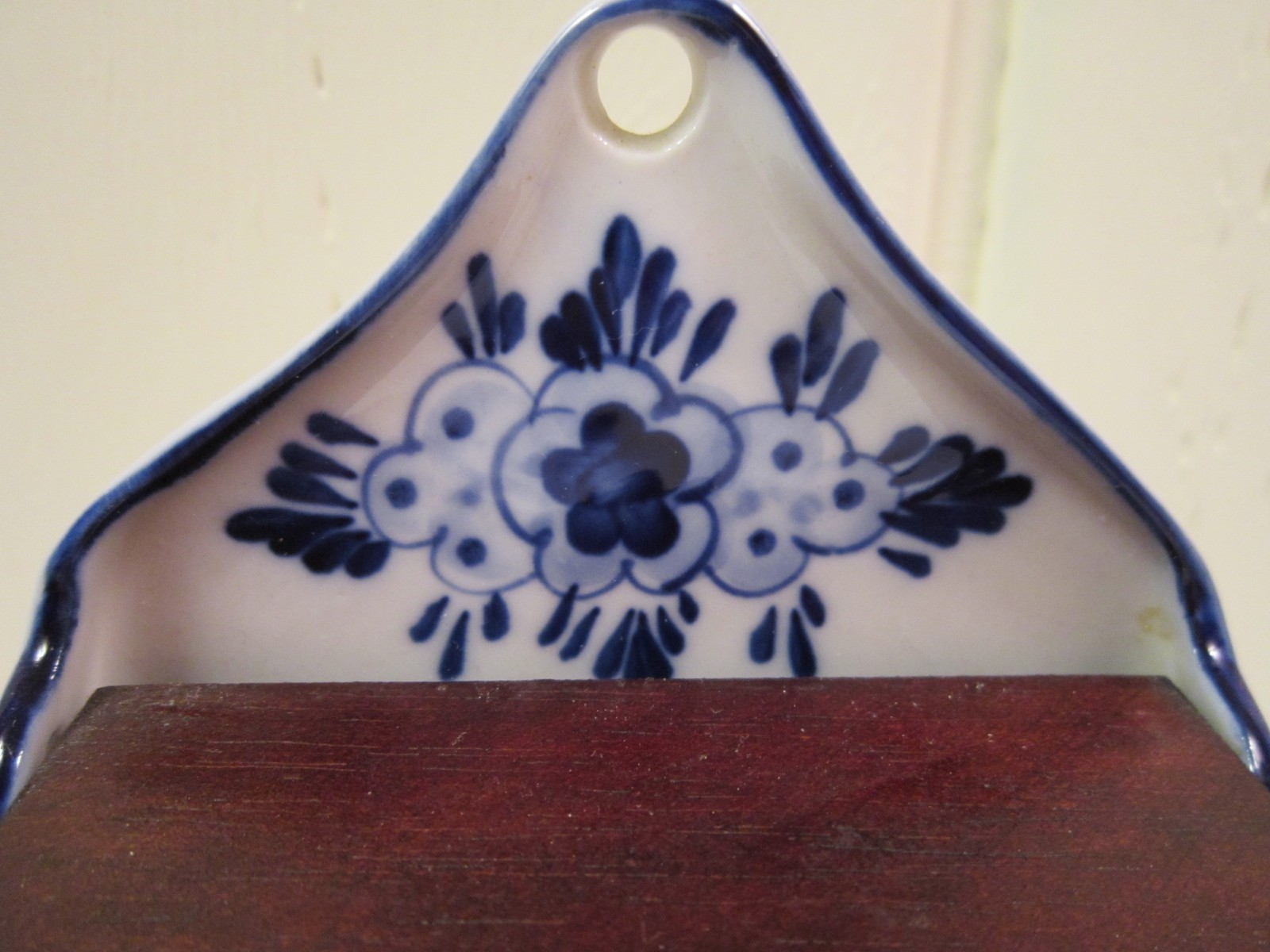 Salt Cellar, Royal Delft, Vintage, Used, Hand Painted, Wooden Lid, 4"x5"x3".