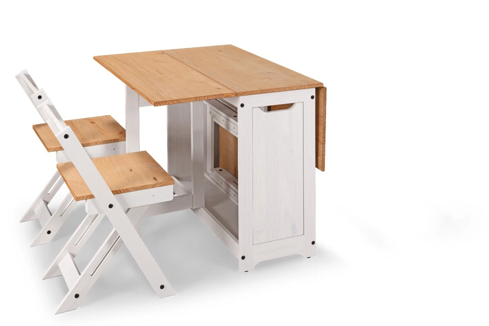 Corona Butterfly Drop Leaf Dining Table and 4 Chairs White Wax Santos - Image 3 of 4