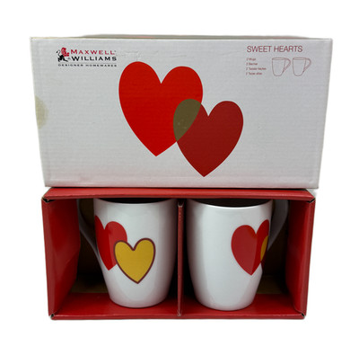 MAXWELL WILLIAMS Sweet Hearts 2 Porcelain Coffee Mugs Heart Design Set Boxed