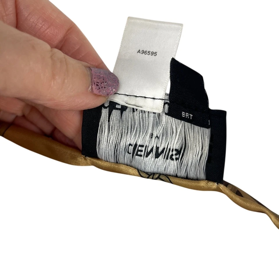 Винтажный DENNIS BASSO атласной коричневый и желтовато-коричневый шарф надежном цепочка и заявление кисточки печати - Изображение 3 из 4