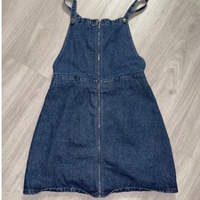 Lily Rain Denim Pinafore Dress Medium Wash Zip Front Overall Mini 71D3765E M