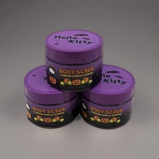 New Lot Of 3 Hello Kitty Halloween BODY SCRUB Pumpkin Vanilla Scented 7oz Each