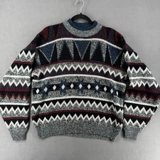 Vintage 80s 90s Todays News Pattern Stripe Crew Neck Sweater Mens L Cosby