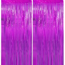 Rose Red Tinsel Curtain 3.28x6.56ft Metallic Foil Fringe Backdrop 2 Pack