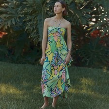 NWT Farm Rio x Anthropologie Floral Printed Halter Maxi Dress Green  S