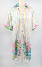Vintage Models Coat Striped Floral 3/4 Sleeve House Dress Pockets Size 10