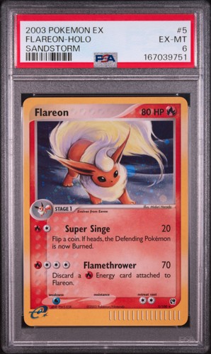 2003 POKEMON EX SANDSTORM #5 FLAREON-HOLO PSA 6
