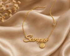 Gold Zodiac Name Necklace Stainless Steel Gold Plated Astrology Necklace