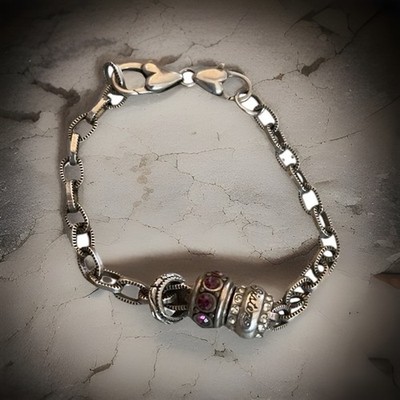 Brighton Silver Charm Bracelet w/3 Charms Sisters Rhinestone & Band